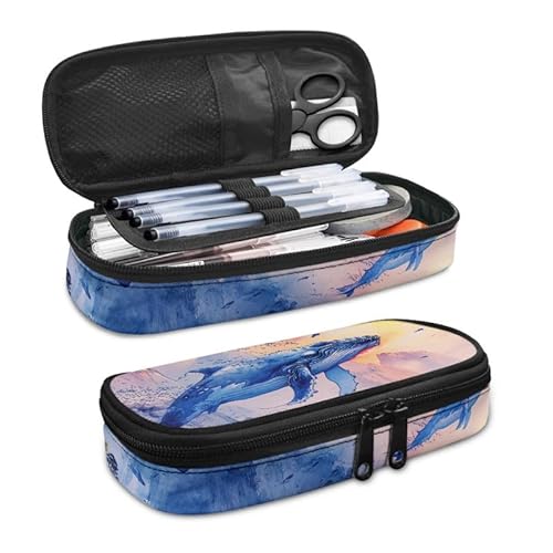 SdetYuia Federmäppchen mit Dahlien-Motiv, großes Fassungsvermögen, böhmische Dahlie, kleine Werkzeugtasche für Schule und Büro, Damast-Blumen, Reißverschluss, Bleistiftbeutel, Aquarell-Wal, von SdetYuia