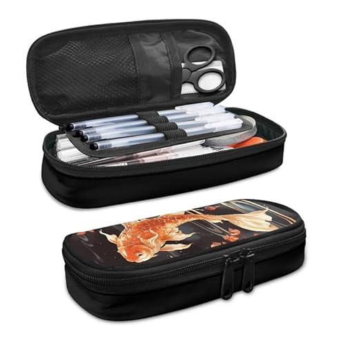 SdetYuia Federmäppchen mit Dahlien-Motiv, großes Fassungsvermögen, böhmische Dahlie, kleine Werkzeugtasche für Schule und Büro, Damast-Blumen, Reißverschluss, Bleistiftbeutel, Chinoiserie Koi Fisch, von SdetYuia