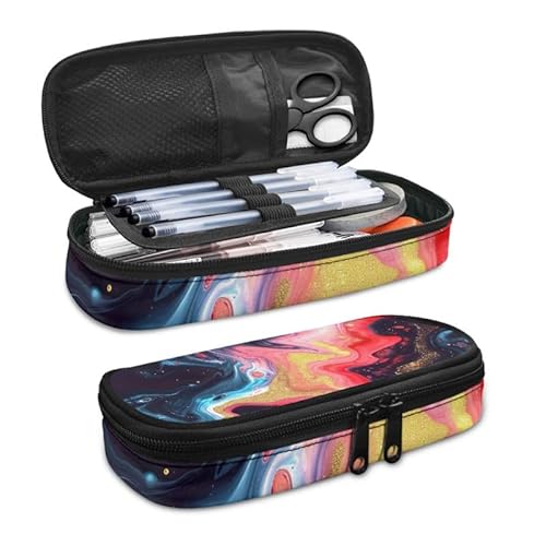 SdetYuia Federmäppchen mit Dahlien-Motiv, großes Fassungsvermögen, böhmische Dahlie, kleine Werkzeugtasche für Schule und Büro, Damast-Blumen, Reißverschluss, Bleistiftbeutel, Fluid Painting Abstrakt, von SdetYuia