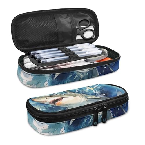 SdetYuia Federmäppchen mit Dahlien-Motiv, großes Fassungsvermögen, böhmische Dahlie, kleine Werkzeugtasche für Schule und Büro, Damast-Blumen, Reißverschluss, Bleistiftbeutel, Haifischblau, Aquarell, von SdetYuia