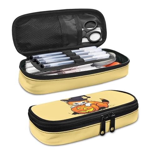 SdetYuia Federmäppchen mit Dahlien-Motiv, großes Fassungsvermögen, böhmische Dahlie, kleine Werkzeugtasche für Schule und Büro, Damast-Blumen, Reißverschluss, Bleistiftbeutel, Halloween Kürbis Katze, von SdetYuia