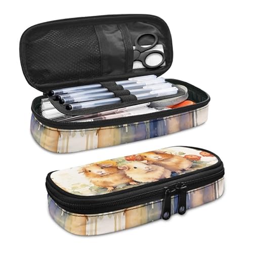 SdetYuia Federmäppchen mit Dahlien-Motiv, großes Fassungsvermögen, böhmische Dahlie, kleine Werkzeugtasche für Schule und Büro, Damast-Blumen, Reißverschluss, Bleistiftbeutel, Meerschweinchen-Familie, von SdetYuia