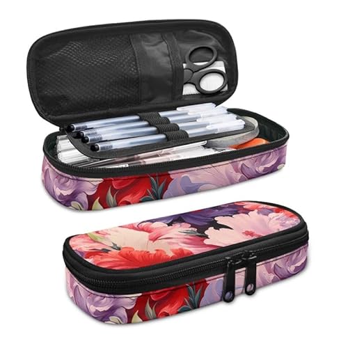 SdetYuia Federmäppchen mit Dahlien-Motiv, großes Fassungsvermögen, böhmische Dahlie, kleine Werkzeugtasche für Schule und Büro, Damast-Blumen, Reißverschluss, Bleistiftbeutel, Ölgemälde Iris Blume, SdetYuia Federmäppchen mit Dahlien-Motiv, großes Fassungsvermögen, böhmische Dahlie, kleine Werkzeugtasche für Schule und Büro, Damast-Blumen, Reißverschluss, Bleistiftbeutel, Ölgemälde Iris Blume, von SdetYuia