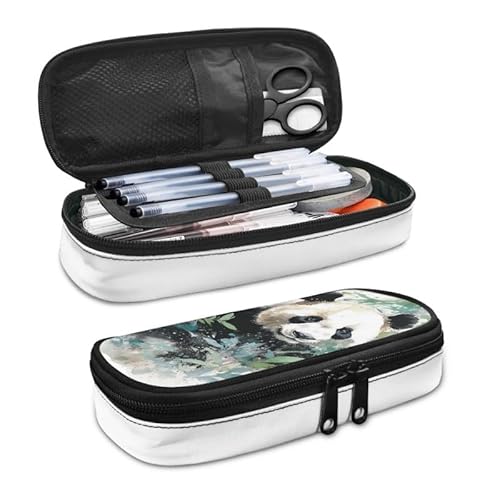 SdetYuia Federmäppchen mit Dahlien-Motiv, großes Fassungsvermögen, böhmische Dahlie, kleine Werkzeugtasche für Schule und Büro, Damast-Blumen, Reißverschluss, Bleistiftbeutel, Tintenwasch-Panda, von SdetYuia