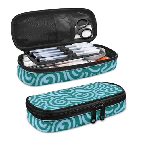 SdetYuia Federmäppchen mit Dahlien-Motiv, großes Fassungsvermögen, böhmische Dahlie, kleine Werkzeugtasche für Schule und Büro, Damast-Blumen, Reißverschluss, Bleistiftbeutel, Wirbeltürkis, von SdetYuia