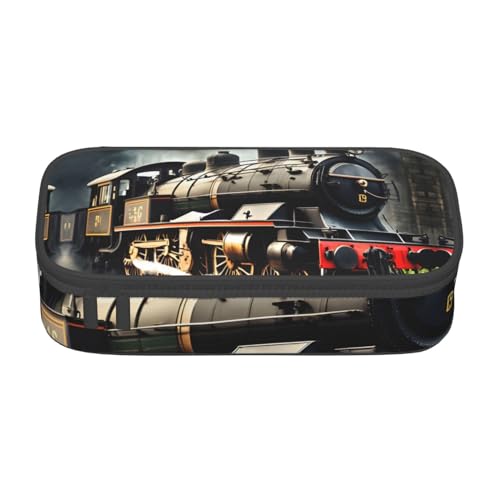 SdetYuia Federmäppchen mit Dampflokomotiven-Zug-Aufdruck, großes Fassungsvermögen, Stifttasche für Erwachsene, Kosmetiktasche, Schwarz , 8.3"x3.7"x2", Federmäppchen von SdetYuia