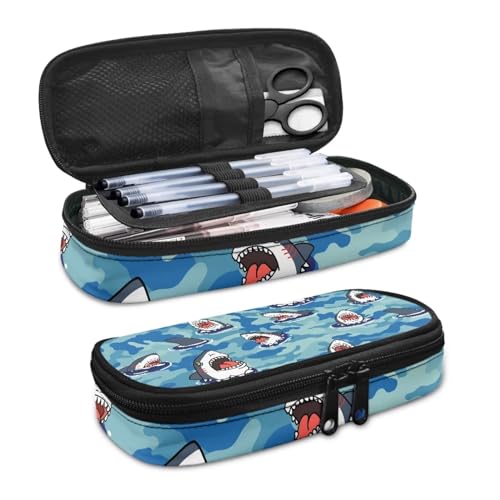 SdetYuia Federmäppchen mit Dinosaurier-Motiv, Schulbedarf, Federmäppchen, Bürobedarf, organisiertes Federmäppchen, ästhetisches Federmäppchen, Haie, 8.8"x1.7"x4.1", Schulranzen-Set von SdetYuia