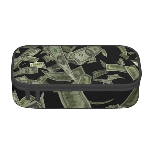SdetYuia Federmäppchen mit Dollarzeichen, Gelddruck, großes Fassungsvermögen, Stifteetui für Erwachsene, Kosmetiktasche, Schwarz , 8.3"x3.7"x2", Federmäppchen von SdetYuia