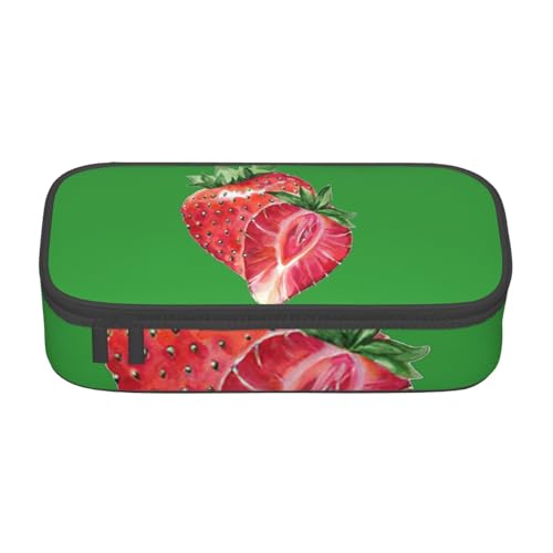 SdetYuia Federmäppchen mit Erdbeermotiv, großes Fassungsvermögen, Stifttasche für Erwachsene, Kosmetiktasche, Schwarz , 8.3"x3.7"x2", Federmäppchen von SdetYuia