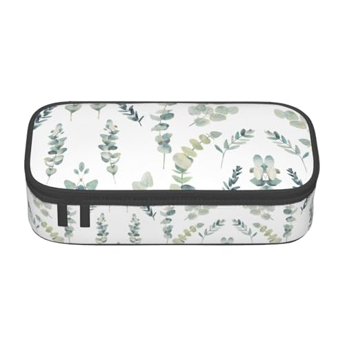 SdetYuia Federmäppchen mit Eukalyptusblättern, großes Fassungsvermögen, Stifteetui für Erwachsene, Kosmetiktasche, Schwarz, Schwarz , 8.3"x3.7"x2", Federmäppchen von SdetYuia
