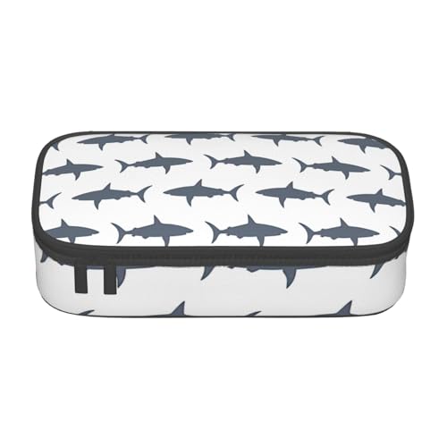 SdetYuia Federmäppchen mit Fisch- und Hai-Aufdruck, großes Fassungsvermögen, Stifteetui für Erwachsene, Kosmetiktasche, Schwarz, Schwarz , 8.3"x3.7"x2", Federmäppchen von SdetYuia