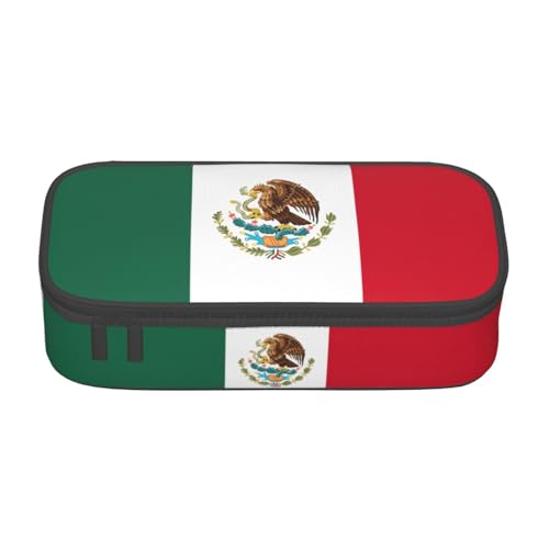 SdetYuia Federmäppchen mit Flagge von Mexiko, großes Fassungsvermögen, Stiftetasche, Schreibwaren-Tasche, Stifteetui für Büro, Schwarz , 8.3"x3.7"x2", Federmäppchen von SdetYuia