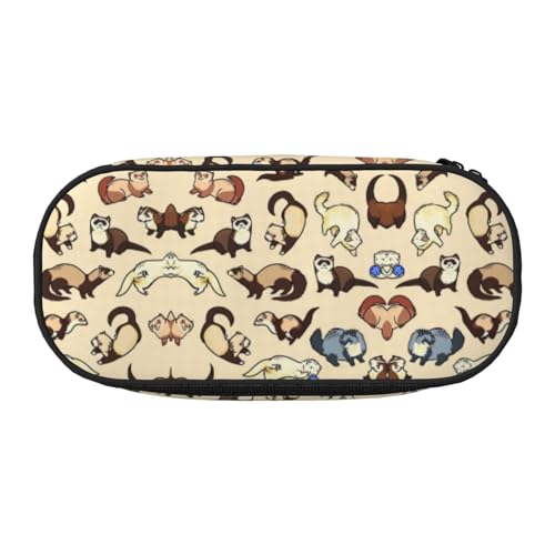 SdetYuia Federmäppchen mit Frettchen-Aufdruck, kleines Federmäppchen, Mehrzweck-Federmäppchen, Organizer, tragbare Federmäppchen, mehrfarbig, 8.3"x3.7"x2", Federmäppchen von SdetYuia