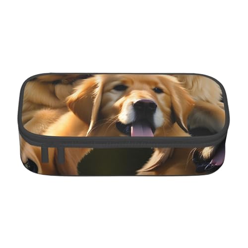 SdetYuia Federmäppchen mit Golden Retriever-Aufdruck, großes Fassungsvermögen, Stifttasche für Erwachsene, Kosmetiktasche, Schwarz , 8.3"x3.7"x2", Federmäppchen von SdetYuia