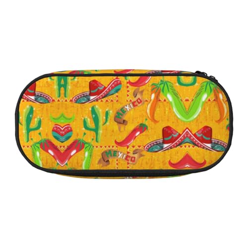SdetYuia Federmäppchen mit Kaktus-Hut und Chili-Pfeffer-Druck, kleines Federmäppchen, Mehrzweck-Federmäppchen, Organizer, tragbare Federmäppchen, mehrfarbig, 8.3"x3.7"x2", Federmäppchen von SdetYuia