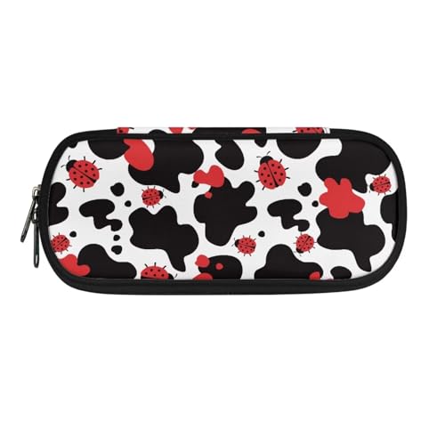 SdetYuia Federmäppchen mit Kuh-Schokoladendruck, großes Fassungsvermögen, ästhetisches Federmäppchen, Schulbedarf für College, Teenager, Erwachsene, Schwarz / Weiß, Roter Marienkäfer, schwarz-weiße von SdetYuia