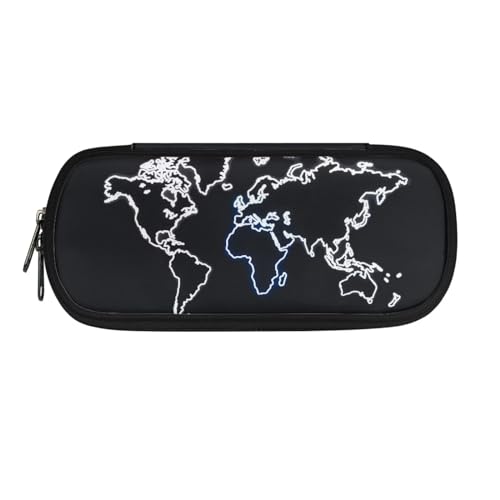 SdetYuia Federmäppchen mit Kuh-Schokoladendruck, großes Fassungsvermögen, ästhetisches Federmäppchen, Schulbedarf für College, Teenager, Erwachsene, Schwarz / Weiß, Weltkarte – Schwarz, von SdetYuia