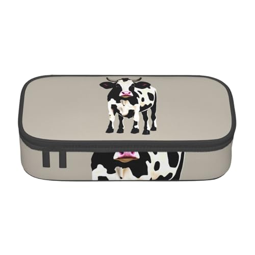 SdetYuia Federmäppchen mit Kuhmotiv, großes Fassungsvermögen, für Erwachsene, Kosmetiktasche, Schwarz, Schwarz , 8.3"x3.7"x2", Federmäppchen von SdetYuia