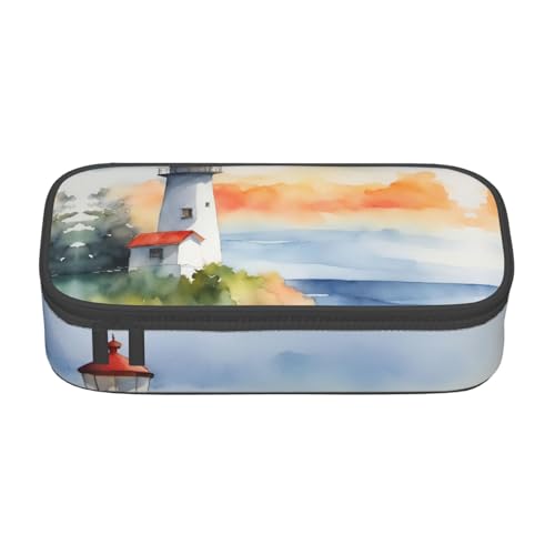 SdetYuia Federmäppchen mit Leuchtturm-Druck, großes Fassungsvermögen, Stifttasche für Erwachsene, Kosmetiktasche, Schwarz , 8.3"x3.7"x2", Federmäppchen von SdetYuia