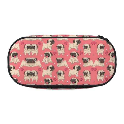 SdetYuia Federmäppchen mit Mops-Aufdruck, kleines Federmäppchen, Mehrzweck-Federmäppchen, Organizer, tragbare Federmäppchen, mehrfarbig, 8.3"x3.7"x2", Federmäppchen von SdetYuia