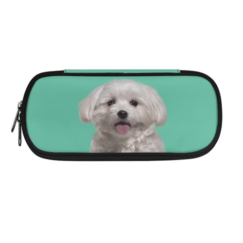 SdetYuia Federmäppchen mit Mops-Motiv und Sonnenblumen-Muster, ästhetisches Stifteetui, Kosmetiktasche, Make-up-Tasche, Schreibwaren-Organizer, Stiftebox mit Reißverschluss, Bichon Frisé, von SdetYuia