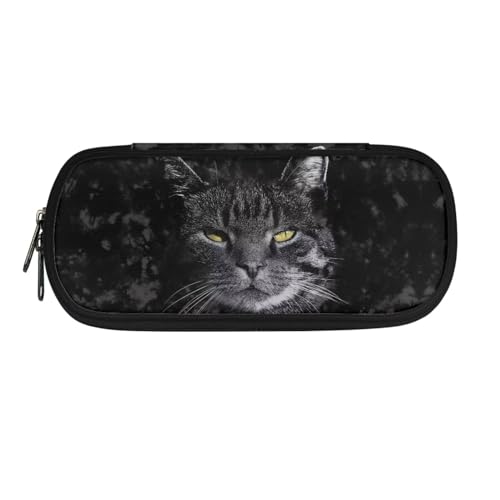 SdetYuia Federmäppchen mit Mops-Motiv und Sonnenblumen-Muster, ästhetisches Stifteetui, Kosmetiktasche, Make-up-Tasche, Schreibwaren-Organizer, Stiftebox mit Reißverschluss, schwarze katze, von SdetYuia
