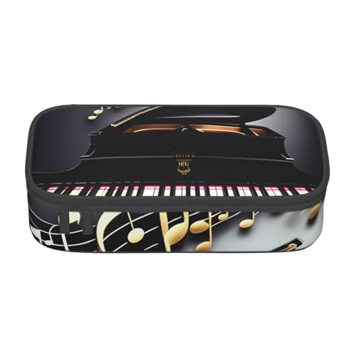 SdetYuia Federmäppchen mit Musiknoten-Klavierdruck, großes Fassungsvermögen, Stifteetui für Erwachsene, Kosmetiktasche, Schwarz , 8.3"x3.7"x2", Federmäppchen von SdetYuia