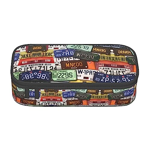 SdetYuia Federmäppchen mit Nummernschildaufdruck, großes Fassungsvermögen, Stifttasche für Erwachsene, Kosmetiktasche, Schwarz , 8.3"x3.7"x2", Federmäppchen von SdetYuia