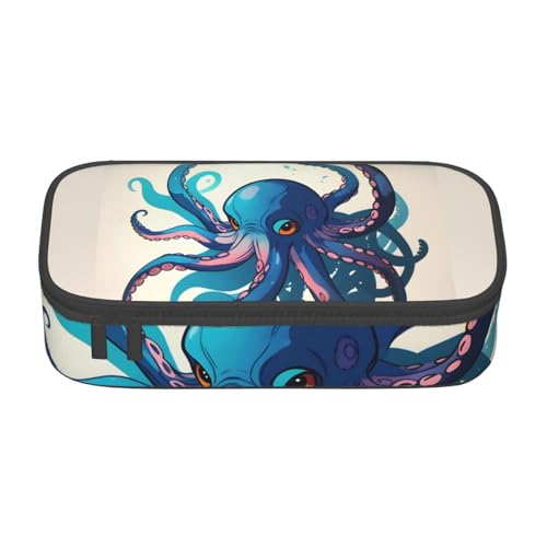 SdetYuia Federmäppchen mit Oktopus-Aufdruck, großes Fassungsvermögen, Stifttasche für Erwachsene, Kosmetiktasche, Blau und Lila, Schwarz, Schwarz , 8.3"x3.7"x2", Federmäppchen von SdetYuia
