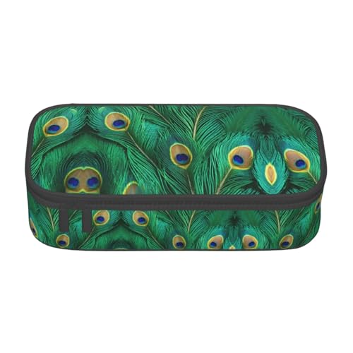 SdetYuia Federmäppchen mit Pfauenfeder-Druck, großes Fassungsvermögen, Stifteetui für Erwachsene, Kosmetiktasche, Schwarz, Schwarz , 8.3"x3.7"x2", Federmäppchen von SdetYuia