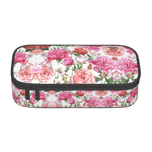 SdetYuia Federmäppchen mit Pfingstrosen-Motiv, großes Fassungsvermögen, Stifttasche für Erwachsene, Kosmetiktasche, Schwarz, Schwarz , 8.3"x3.7"x2", Federmäppchen von SdetYuia
