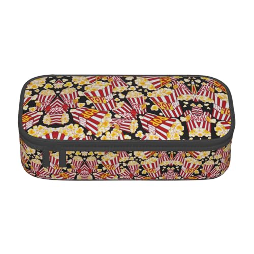 SdetYuia Federmäppchen mit Popcorn-Aufdruck, großes Fassungsvermögen, Stifttasche für Erwachsene, Kosmetiktasche, Schwarz , 8.3"x3.7"x2", Federmäppchen von SdetYuia