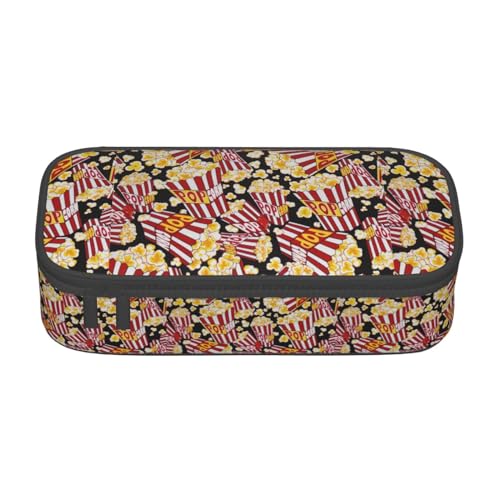 SdetYuia Federmäppchen mit Popcorn-Aufdruck, großes Fassungsvermögen, Stifttasche für Erwachsene, Kosmetiktasche, Schwarz , 8.3"x3.7"x2", Federmäppchen von SdetYuia
