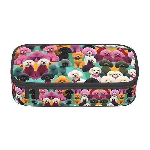 SdetYuia Federmäppchen mit Pudel-Motiv, großes Fassungsvermögen, Stifttasche für Erwachsene, Kosmetiktasche, Schwarz , 8.3"x3.7"x2", Federmäppchen von SdetYuia