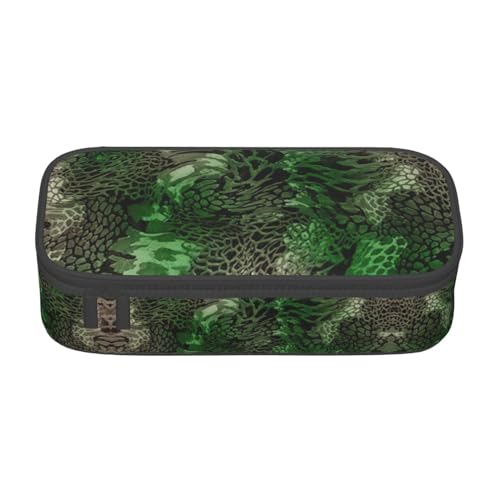 SdetYuia Federmäppchen mit Schlangenmuster, großes Fassungsvermögen, Stifttasche für Erwachsene, Kosmetiktasche, Schwarz, Grün, Schwarz , 8.3"x3.7"x2", Federmäppchen von SdetYuia