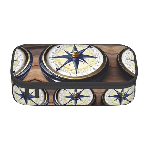 SdetYuia Federmäppchen mit Segelboot-Motiv, nautischer Kompass, großes Fassungsvermögen, Stifttasche für Erwachsene, Kosmetiktasche, Schwarz , 8.3"x3.7"x2", Federmäppchen von SdetYuia