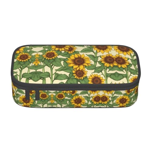 SdetYuia Federmäppchen mit Sonnenblumen-Aufdruck, großes Fassungsvermögen, Stifttasche für Erwachsene, Kosmetiktasche, Schwarz , 8.3"x3.7"x2", Federmäppchen von SdetYuia