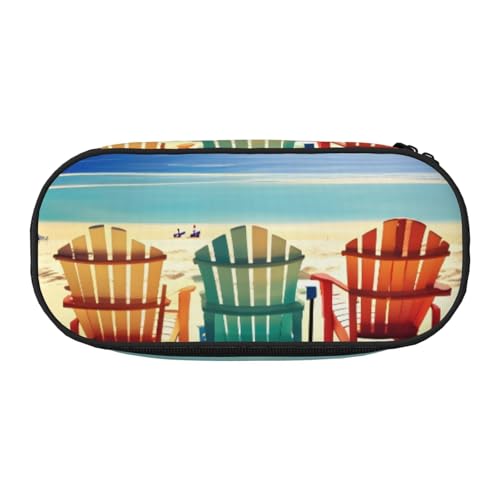 SdetYuia Federmäppchen mit Strandszene mit Stühlen, kleines Federmäppchen, Mehrzweck-Federmäppchen, Organizer, tragbare Federmäppchen, mehrfarbig, 8.3"x3.7"x2", Federmäppchen von SdetYuia