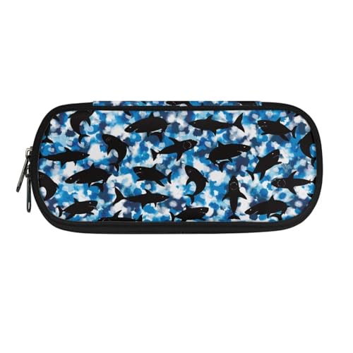 SdetYuia Federmäppchen mit Tannenzapfen und Blättern in Pilzform, Federtasche, schöne Schreibwarentasche mit glattem Reißverschluss, Black Shark Blue Sea, 8.8"x1.7"x4.1", Federmäppchen von SdetYuia
