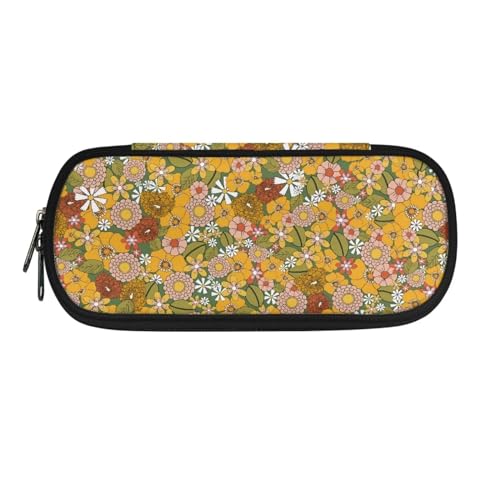SdetYuia Federmäppchen mit Tannenzapfen und Blättern in Pilzform, Federtasche, schöne Schreibwarentasche mit glattem Reißverschluss, Rosa / Gelb mit Blume, Vintage, 8.8"x1.7"x4.1", Federmäppchen von SdetYuia