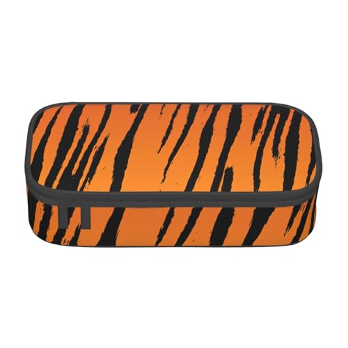 SdetYuia Federmäppchen mit Tigerstreifen-Druck, großes Fassungsvermögen, Stifttasche für Erwachsene, Kosmetiktasche, Schwarz , 8.3"x3.7"x2", Federmäppchen von SdetYuia