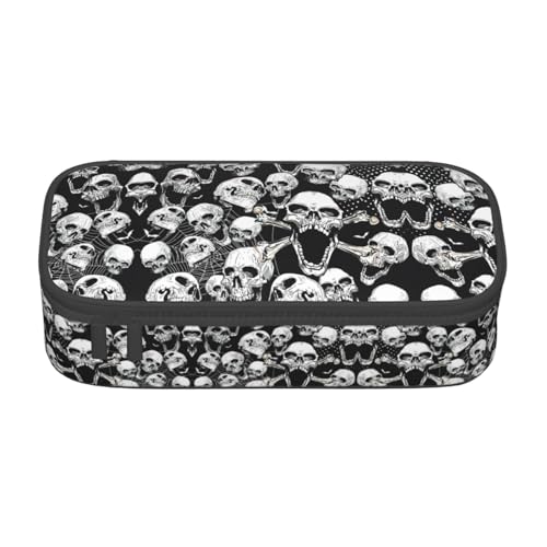 SdetYuia Federmäppchen mit Totenkopf-Hintergrund, großes Fassungsvermögen, Stifttasche für Erwachsene, Kosmetiktasche, Schwarz , 8.3"x3.7"x2", Federmäppchen von SdetYuia