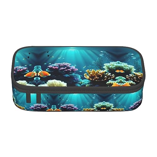 SdetYuia Federmäppchen mit Unterwasserlandschaft, großes Fassungsvermögen, Stifttasche für Erwachsene, Kosmetiktasche, Schwarz , 8.3"x3.7"x2", Federmäppchen von SdetYuia
