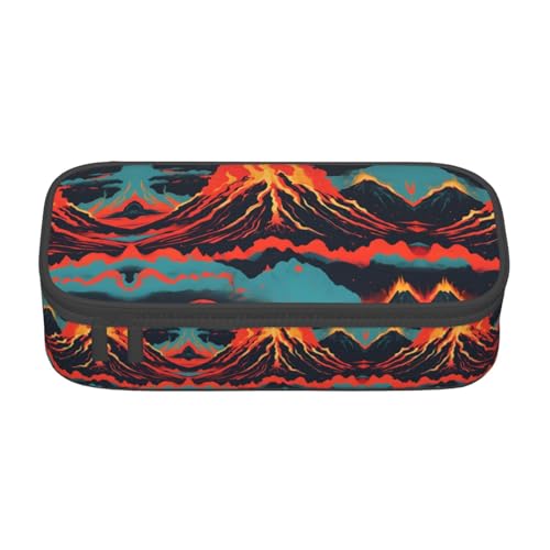 SdetYuia Federmäppchen mit Vulkandruck, großes Fassungsvermögen, Stifttasche für Erwachsene, Kosmetiktasche, Schwarz , 8.3"x3.7"x2", Federmäppchen von SdetYuia
