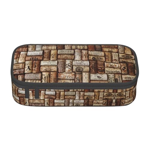 SdetYuia Federmäppchen mit Weinkorkdruck, großes Fassungsvermögen, Stifteetui für Erwachsene, Kosmetiktasche, Schwarz , 8.3"x3.7"x2", Federmäppchen von SdetYuia