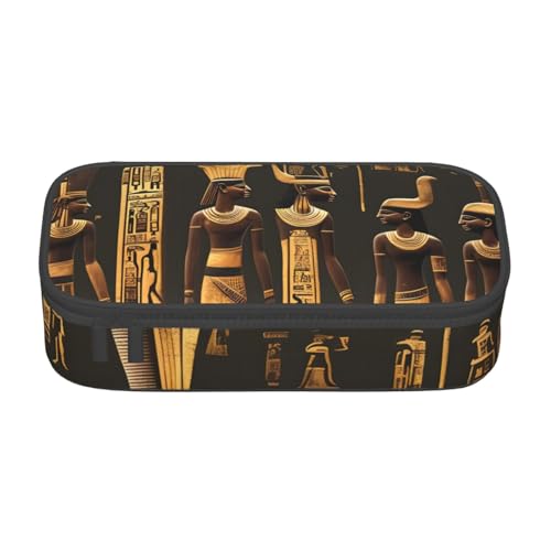 SdetYuia Federmäppchen mit antikem ägyptischem Hieroglyphen-Druck, großes Fassungsvermögen, Stifttasche für Erwachsene, Kosmetiktasche, Schwarz , 8.3"x3.7"x2", Federmäppchen von SdetYuia