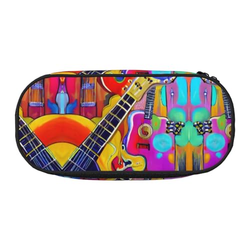 SdetYuia Federmäppchen mit buntem Akustik- und Gitarren-Druck, kleines Federmäppchen, Mehrzweck-Federmäppchen, Organizer, tragbare Federmäppchen, mehrfarbig, 8.3"x3.7"x2", Federmäppchen von SdetYuia