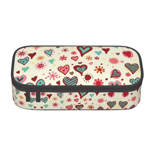 SdetYuia Federmäppchen mit buntem Herzmuster, großes Fassungsvermögen, Stifttasche für Erwachsene, Kosmetiktasche, Schwarz , 8.3"x3.7"x2", Federmäppchen von SdetYuia