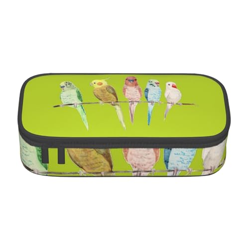 SdetYuia Federmäppchen mit bunten Papageien auf Baum, großes Fassungsvermögen, Stifteetui für Erwachsene, Kosmetiktasche, Schwarz, Schwarz , 8.3"x3.7"x2", Federmäppchen von SdetYuia