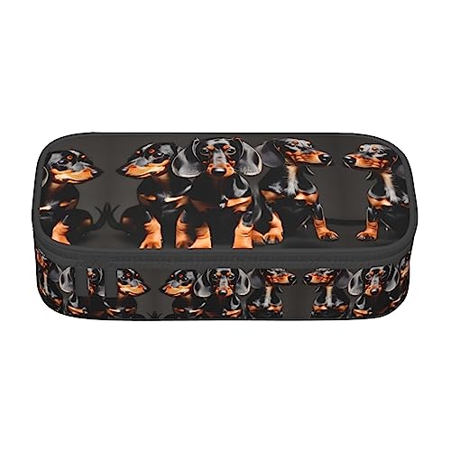 SdetYuia Federmäppchen mit drei Dackel-Aufdruck, großes Fassungsvermögen, Stifttasche für Erwachsene, Kosmetiktasche, Schwarz , 8.3"x3.7"x2", Federmäppchen von SdetYuia